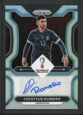 2022 CRISTIAN ROMERO 23/25 AUTO PANINI PRIZM FIFA WORLD CUP QATAR 2022 SILVER - Image 1 of 2