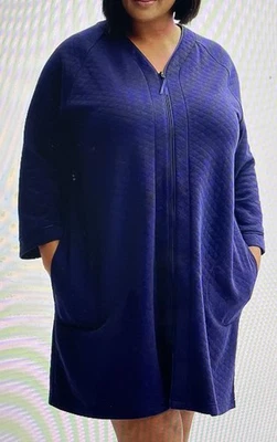 New Croft & Barrow Quilted Robe womens sz 1X navy blue full zip pockets bathrobe - Image 1 of 4