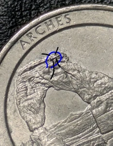 2014-P 25c ATB Arches Quarter ERROR Die Chip Error "Extra Rock" & Struck Through - Picture 1 of 14