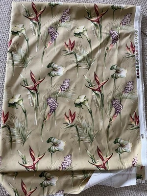 Vtg P Kaufmann Fabric Multicolor Florals On Beige 57” Wide 7 Yards Stain Repel - Image 1 of 4