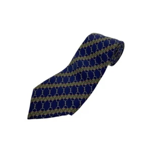 Cravatta collo HERMES seta blu navy logo venditore Giappone N0111 50 Made in France - Foto 1 di 4