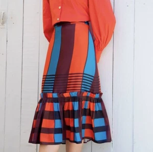 Brand New Eva Franco Anthropologie Flounced Midi Skirt Plaid US 8 PETITE 8P - Picture 1 of 13