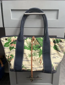 J.CREW TROPICAL ISLAND VACATION CANVAS LEATHER TRIM W/CHARMS HANDBAG TOTE PURSE - Picture 1 of 19