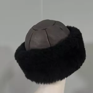 Vintage Leder Pelzmütze Lammfell Beanie MADE IN UK - Bild 1 von 9