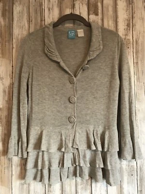 Barney's New York CO-OP Gray Ruffle Button Up Sweater Cardigan S Small - Image 1 of 4