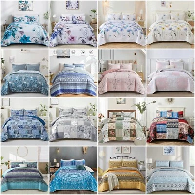 Soft Bedspread Coverlet Set Queen King Size Quilted Patchwork Bed Pillowcase New - image 1 of 4