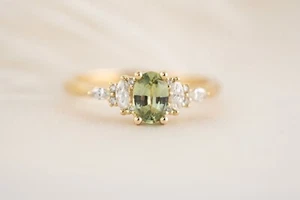 2 Ct Cut Green Tourmaline Moissonite 925.Gold Plated Ring - Picture 1 of 3