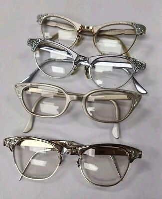 Lote de 4 vasos recetados artesanales vintage.  Marcos de aluminio para ojos de gato Foto 1 de 4