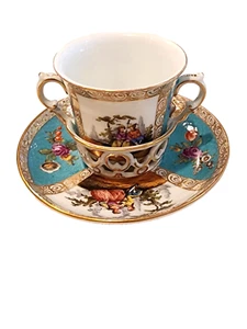 Helena Wolfsohn Dresden Porcelain Trembleuse Chocolate Cup and Saucer - Picture 1 of 5