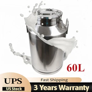 60L Stainless Steel Milk Can Wine Milk Bucket Wine Pail Bucket with Sealed Lid - Picture 1 of 10