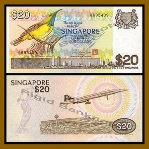 Singapore 20 Dollars, 1979 P-12 Yellow-Breasted Sunbird Unc - Picture 1 of 1