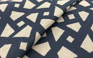 Alex Conroy Textiles Geometric Linen Fabric- Mughal Lattice Large / Indigo 1 yd - Picture 1 of 2