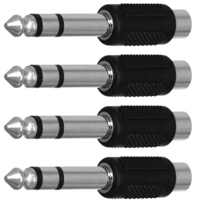 6.35mm 1/4 Inch Stereo TRS Male Plug to RCA Female Jack Silver Adapter Connec... - Image 1 of 4