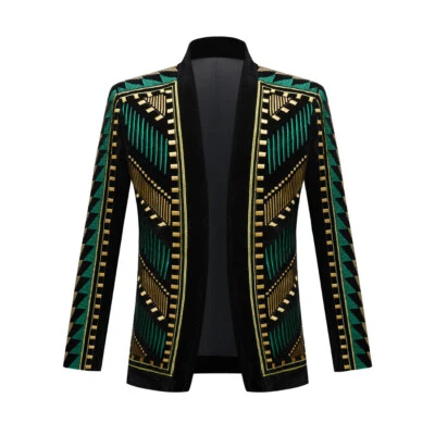 Men's Embroidery Cardigan Jacket Nightclub Floral Blazers Short Coat Dance Party - Image 1 of 4