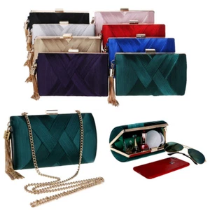 Pochette donna elegante nappa ciondolo seta sera festa sposa matrimonio - Foto 1 di 31