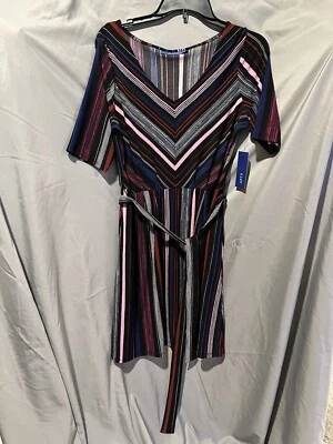 NUEVO Vestido Apt 9 Negro Blanco Rosa Azul Borgoña Rayas Cuello en V Talla M Foto 1 de 4