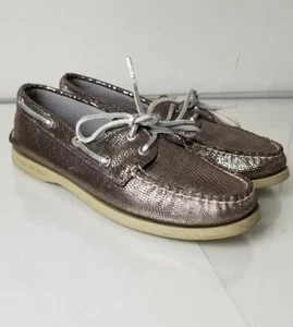 Sperry Topsider Women's Size 8 Metallic reptile scale motif Boat Shoe Loafer - Picture 1 of 10