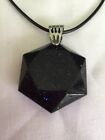 Natural Blue Sandstone Gemstone Hexagon Pendant with leather wax cord necklace