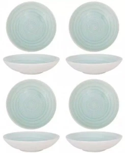Turquoise spiral Pasta bowls Stoneware crockery Pack of 4 - Picture 1 of 1