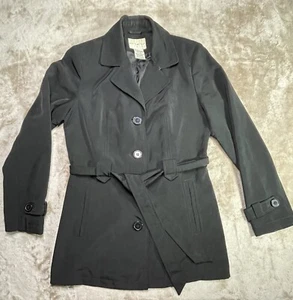 Women's White Stag Rain Coat Size 4-6 Women Black Belted Rain Jacket Button - Picture 1 of 6