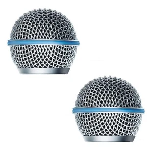 2 Microphone Grille for Shure Beta 58 Grill Replacement w Windcreeen Blue Ring - Picture 1 of 2