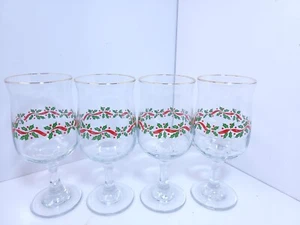 Juego de cuatro copas de agua de vidrio vintage Libbey Christmas Holly Berry - Imagen 1 de 8
