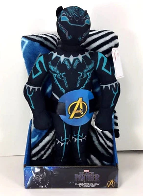 NOVO Marvel Black Panther 40" x 50" Soft THROW BLANKET & PILLOW Figura de Pelúcia Presente - Imagem 1 de 4