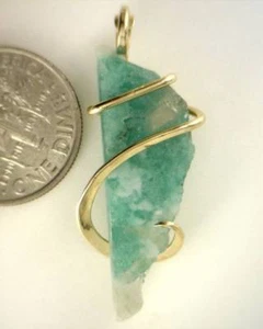 15.94ct Rare Rough Emerald Slice in 14kt Gold Art Wrap Pendant - Picture 1 of 4