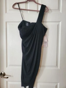 Suzi Chin Dress  Boutique Black Dress One Shoulder Size 12 LBD Knee Length - Picture 1 of 8