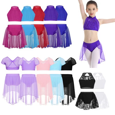 Kids Girls Sleeveless Crop Tops with Skirted Bottoms Two Piece Set Ballet Dance - Image 1 of 3