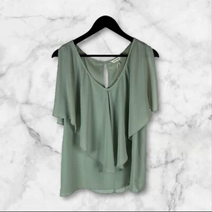 Max Studio Frill Detail Blouse Top Sage Green Large - Picture 1 of 8