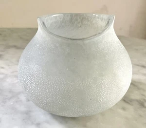 Papaya: Frosted Short Stem Vase Art Glass Pot Light Green Khaki - Picture 1 of 5