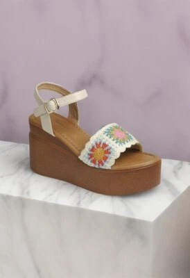 Sandalias de cuña cuadradas de ganchillo Granny - Forever Foto 1 de 3