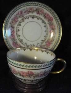 GOA Limoges taza y platillo pequeño francés decoración floral Charles Field - Imagen 1 de 3