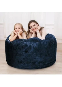 Kinder Sitzsack Stuhlbezug in Marineblau Kunstfellbezug nur ohne Füllung 45" x 22" - Bild 1 von 9
