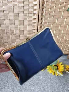 Littlewoods Vintage Purse Top Clasp Clutch Bag Navy Blue 1980's FAB RETRO QUIRKY - Picture 1 of 8