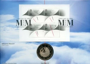 Moneta da 5 £ Regno 2000 fior di conio non circolata e F.D.C. Commemorativo Millennio - Foto 1 di 5