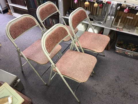 Lot Of 4 Mid Century Metal Norcor Folding Chairs Padded Bent Wood Seats Cover