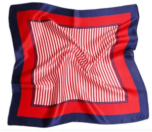 Sciarpa donna quadrata piccola 100% seta 20" fazzoletto da collo avvolgente a righe rosso MY103-14 - Foto 1 di 2