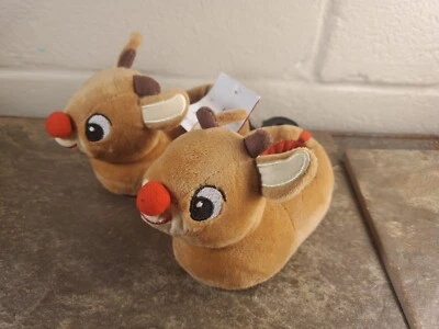 Novo em folha - Rudolph Red Nose Reindeer - Chinelos infantis - Tamanho 3 - Novo com etiquetas - Imagem 1 de 3