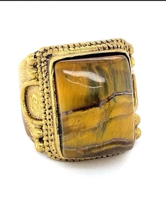 Exotic Natural Tiger's Eye Smooth Square Gemstone Handmade Ring Jewelry Size 7.5 - Image 1 of 4