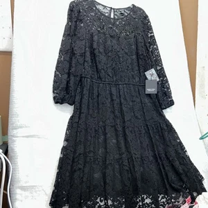 Simply Vera Wang Black Lace Cocktail Dress Xl Long Sleeve NWT - Picture 1 of 13