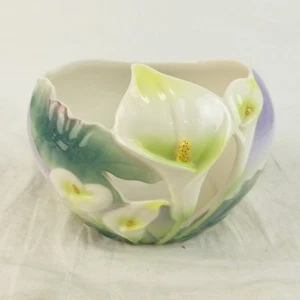 Franz Porcelain Calla Lily Vase Round 8 inch Purple Bowl Dish Wei Xuet Mei May - Picture 1 of 10