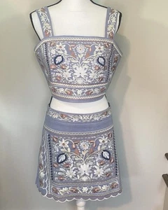 jacquie the label Floral Embroidered Blue Top Mini Skirt 2 piece set large NWT - Picture 1 of 23