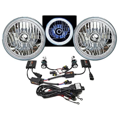 7" SMD White LED Halo Angel Eye H4 6000K HID Headlamp Headlight Light Bulb Pair - Image 1 of 4