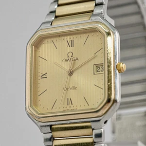 *Exc+5* Vintage OMEGA De Ville Cal.1430 Quartz Gold Roman Dial Square Mens 30mm - Picture 1 of 16