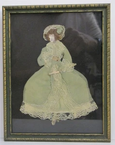 Victoria Style Vintage Framed Portrait Of Lady Adorned Real Hair & Green Dress - Picture 1 of 2