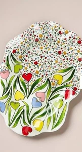 NEU Anthropologie Die Schlammfee blühende Herzen Steinzeug Platte - Bild 1 von 2