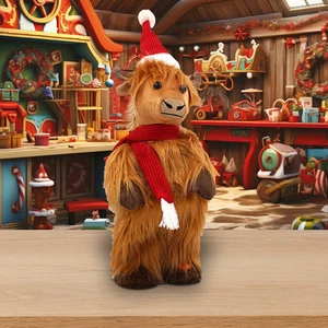 Christmas Decoration Highland Cow Standing Dancing Figurine Jingle Rock LP54854 - Picture 1 of 2