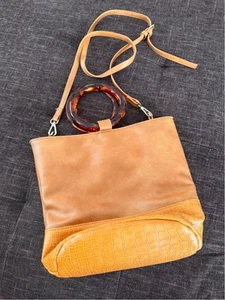 Free People Pascal Mustard, Clear Tortoise Circle Handle Bucket Bag Faux Leather - Picture 1 of 16